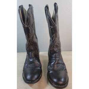 Texas Kids Western Cowboy Boots Brown Leather Made in USA Size 12.5D Youth